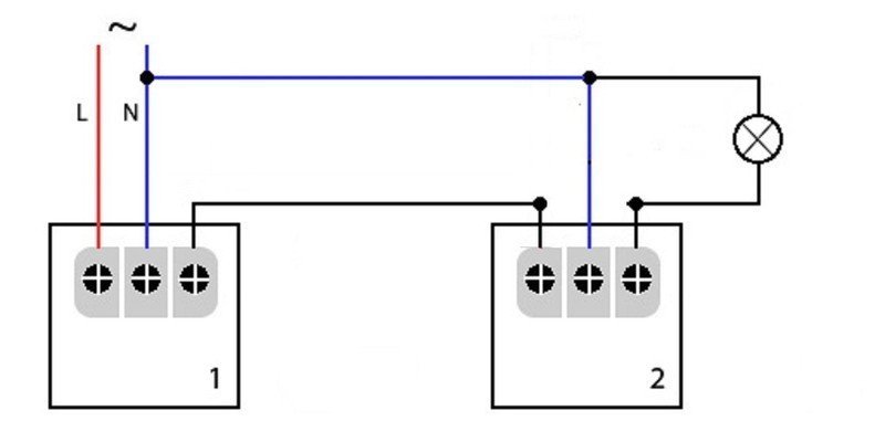 Схема подключения двух светильников через датчик движения
