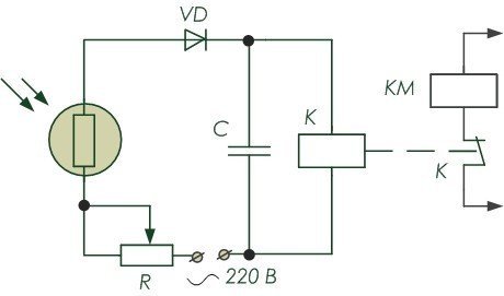 Схема подключения фоторезистора к каскаду на бт